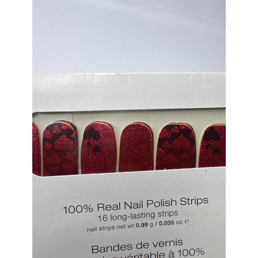 NWT Color Street “Heart of the Matter” Glittering Black Red Hearts Nail Strips